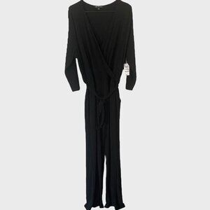 INC International Concepts Tie-Waist V-Neck Jumpsuit Black Women's Size XL New